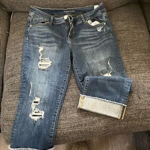 Maurices Distressed Dark Blue Cropped Jeans